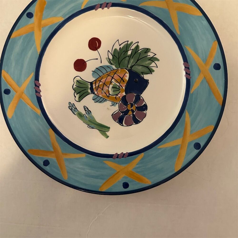 Mikasa Ocean Collage Dinner Plate Fish & Fruit Motif 11Seafood Multicolor